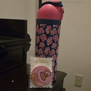 Simply Southetn Floral Pink and Blue Water Bottle With Car Coaster